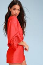 Amuse Society Babe Alert Red Embroidered Long Sleeve Romper | Lulus