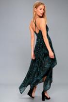 Turtle Bay Black And Teal Green Print Sleeveless Midi Dress | Lulus
