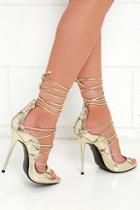 So Me Party Anthem Gold Snakeskin Lace-up Heels