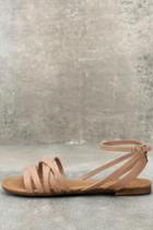Breckelle's | Zoila Natural Ankle Strap Flat Sandal Heels | Size 8.5 | Brown | Vegan Friendly | Lulus