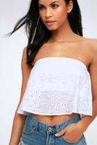 Ojai There White Eyelet Strapless Crop Top | Lulus