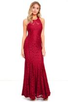Lulus Live Forever Wine Red Lace Maxi Dress
