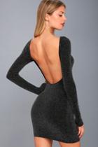 Lulus | Gift Of Love Black And Silver Backless Long Sleeve Bodycon Dress