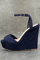 Liliana Nahele Blue Denim Ankle Strap Wedges