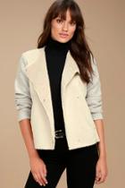 Bb Dakota Glenna Heather Grey And Beige Suede Sherpa Coat