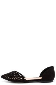 Breckelle's Piece Out Black Suede Cutout Flats