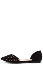 Breckelle's Piece Out Black Suede Cutout Flats