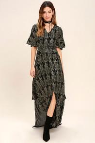 Strut & Bolt Light In The Sky Black And Gold Print Maxi Dress