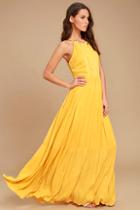 Lulus For Life Golden Yellow Embroidered Maxi Dress