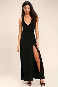 Lulus Road To Rome Black Wrap Maxi Dress