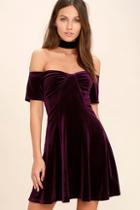 Do & Be San Junipero Plum Purple Velvet Off-the-shoulder Dress