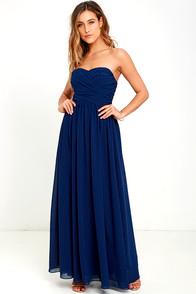 Lulus All Afloat Navy Blue Strapless Maxi Dress