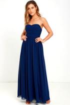 Lulus All Afloat Navy Blue Strapless Maxi Dress