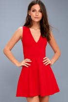 As Swoon As Possible Red Sleeveless Skater Dress | Lulus