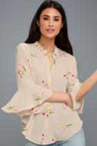 Lush Gilda Blush Floral Print Flounce Sleeve Top | Lulus