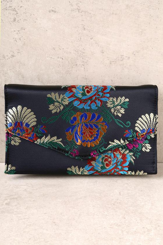 Lulus | Stylish Sensibility Black Brocade Envelope Clutch | 100% Polyester