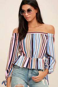 Jealous Tomato Filled With Glee Pink Striped Off-the-shoulder Top