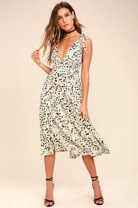 Mink Pink Sumatra Beige Leopard Print Midi Dress