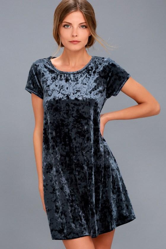 Z Supply | Nivea Navy Blue Crushed Velvet Swing Dress | Size Large | Lulus