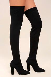 Bamboo Alyce Black Knit Thigh High Boots