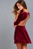 Lulus | Charisma And Charm Burgundy Velvet Backless Dress | Size Medium | Red