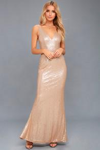 Lulus Here To Wow Matte Rose Gold Sequin Maxi Dress