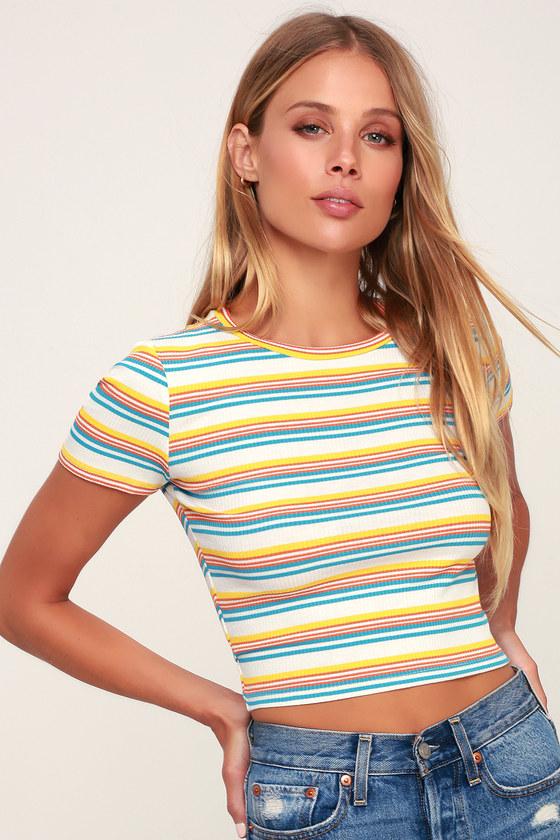 Step By Step White Multi Stripe Ribbed Crop Top | Lulus