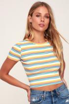 Step By Step White Multi Stripe Ribbed Crop Top | Lulus