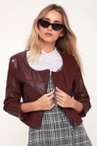 Williams Burgundy Vegan Leather Cropped Moto Jacket | Lulus