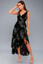 Amal Black Floral Print Wrap Maxi Dress | Lulus