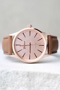 Lulus In Due Time Rose Gold And Dark Taupe Watch