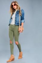 Free People | High Rise Busted Olive Green Distressed Skinny Jeans | Size 24 | Lulus