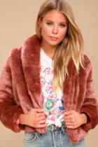Obey | Lana Rusty Rose Faux Fur Cropped Coat | Size X-small | Pink | 100% Polyester | Lulus
