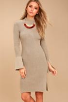 Evidnt | Aleina Beige Bodycon Midi Sweater Dress | Size Large | Lulus