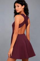 Lulus Going Steady Plum Purple Backless Skater Dress