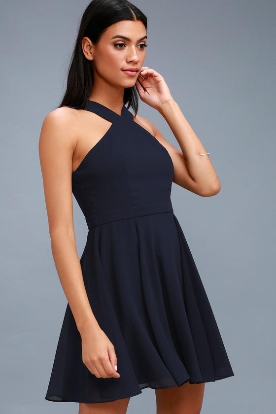 Forevermore Navy Blue Skater Dress | Lulus