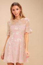 Luminous Love Mauve Pink Shell Print Flounce Sleeve Dress | Lulus