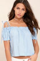 Lulus Seaway Blue And White Striped Off-the-shoulder Top