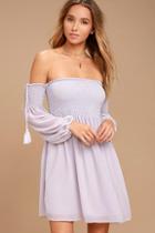 Lush Dusted Skies Lavender Off-the-shoulder Dress