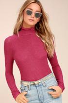 Free People Weekend Snuggle Berry Red Mock Neck Sweater Top