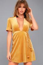 Billabong | Lush For Life Golden Yellow Velvet Wrap Dress | Size Small | Lulus