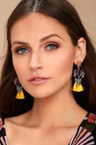 Lulus Bouquet For Today Gold And Yellow Rhinestone Tassel Earrings