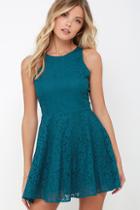 Lucy Love Hollie Jean Teal Blue Lace Skater Dress