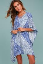 Lulus | My Heart Belongs To The Sea Blue And White Print Cover-up | Size Medium/large | 100% Rayon