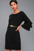 Everyday Extravagance Black Flounce Sleeve Sweater Dress | Lulus