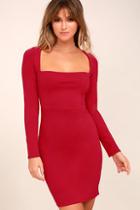 Lulus Play The Part Red Long Sleeve Bodycon Dress