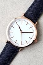 Lulus Elijah Rose Gold And Blue Denim Watch