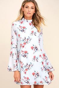 Lulus Like And Cher Light Blue Floral Print Shift Dress