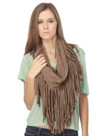 Festival Nights Brown Fringed Infinity Scarf