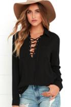 Stylistic Reins Black Long Sleeve Lace-up Top | Lulus
